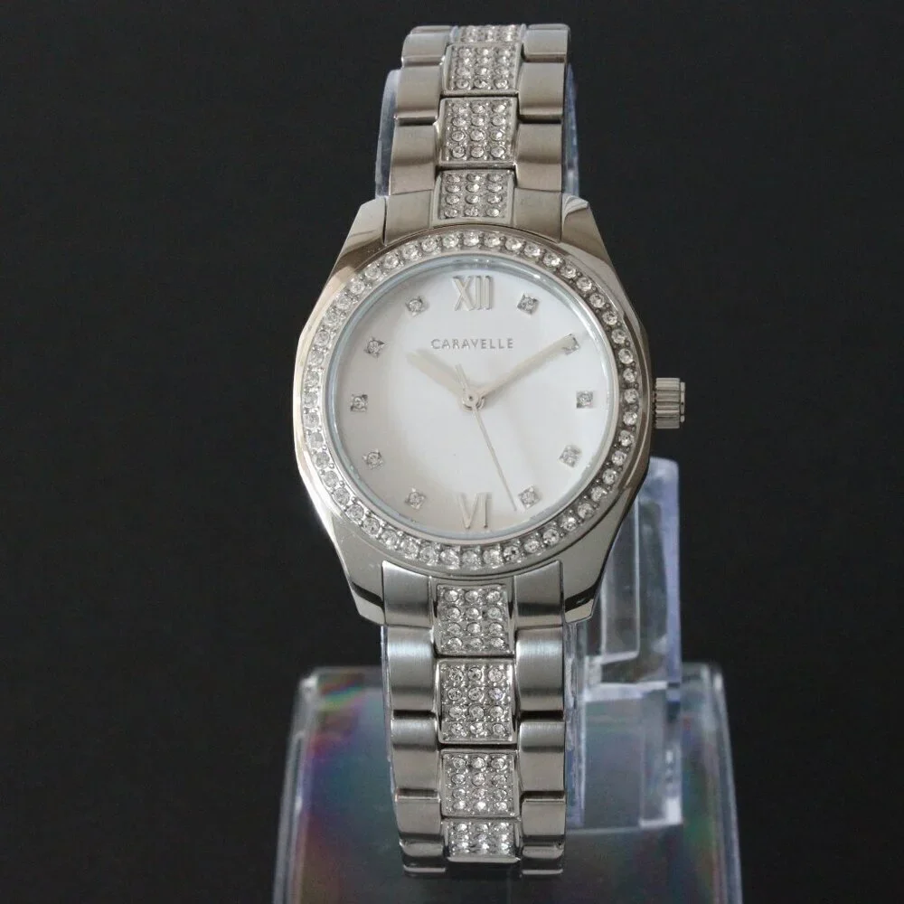 Retro Caravelle Sport Ladies Quartz Watch 154 Austrian Crystals Stainless 28mm